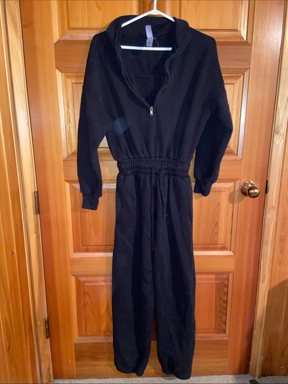 Black Hooded Jumpsuit with Elastic Waist